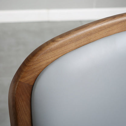 Minimalist Light Luxury Dining Chair Walnut Wood Frame Padded Leather Upholstery & Curved Back Design