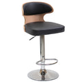 J37 Adjustable Height Bar Stool: Curved Bentwood Backrest, Dual-Upholstery Cushion & Chrome Disc Base