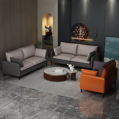 Modern Two-Tone Leather Sofa Modular Set Houndstooth Pattern Options Slim Metal Legs