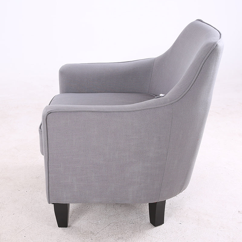 Sleek Gray Fabric Armchair Modern Contoured Design Sturdy Dark Wooden Legs Cozy Single Seater for Living Rooms & Reading Nooks