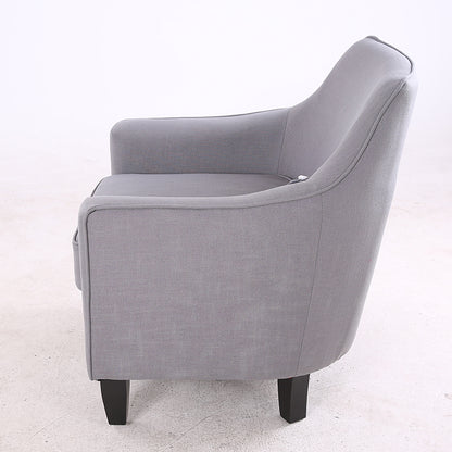 Sleek Gray Fabric Armchair Modern Contoured Design Sturdy Dark Wooden Legs Cozy Single Seater for Living Rooms & Reading Nooks