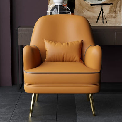 Modern Leather Armchair Set Contrast Stitching Gold Metal Legs Cozy Lounge Design