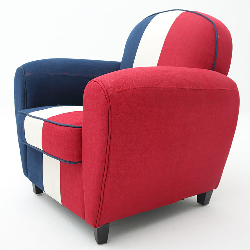 Vibrant Red, Blue & White Striped Fabric Armchair - Modern Upholstered Lounge Chair