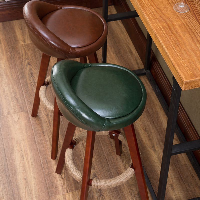 J12 Wooden-Leg Bar Stool: Fabric/Leather Upholstery (Patterned Options), Hemp Footrest for Retro & Themed Spaces