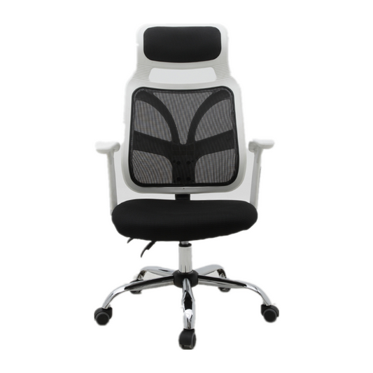 High-Back Ergonomic Mesh Office Chair Adjustable Headrest Desk Chair with Breathable Mesh 360° Swivel & Height Adjustment  Black & White Office Chair for Home & Gaming