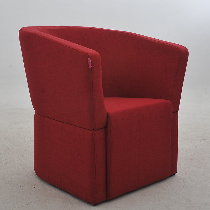 Vibrant Red Contemporary Tub Curved Armchair: Soft Fabric, Snug Contoured Design for Stylish Living Room & Cozy Reading Nook Spaces