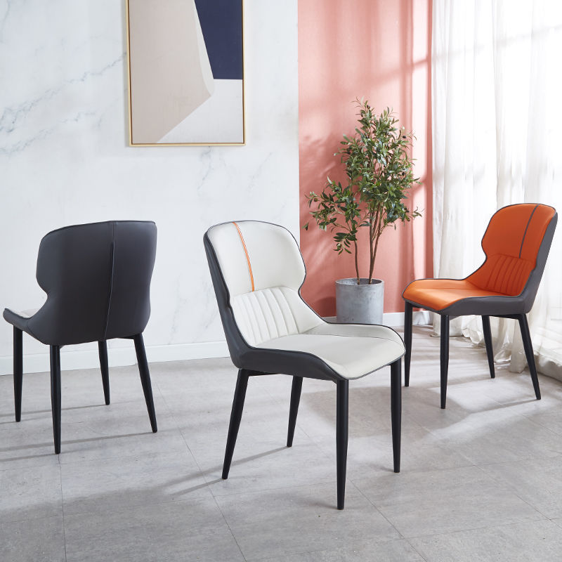 C-08-SITMOD Modern Contrast-Color Dining Chair: Leather Upholstery, Curved Back, Striped Detail for Stylish Dining Spaces