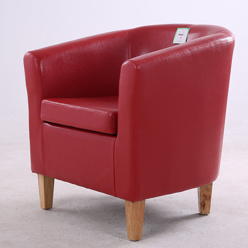 Vibrant Red Leather Tub Armchair Sleek Curved Design Sturdy Wooden Legs Single Seater for Living Rooms & Cozy Reading Nooks