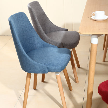 Casual Curved-Back Dining Chair Fabric Upholstery Wooden Legs & Versatile Hues