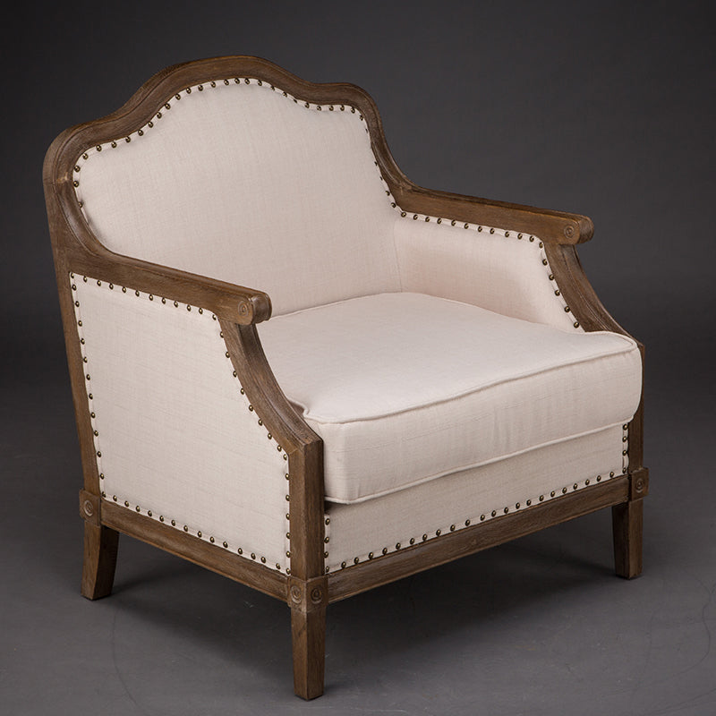 Vintage Tufted Armchair with Wooden Frame - Beige Upholstery and Nailhead Trim