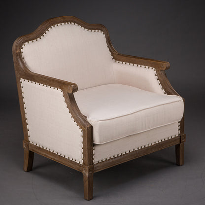 Vintage Tufted Armchair with Wooden Frame Beige Upholstery and Nailhead Trim