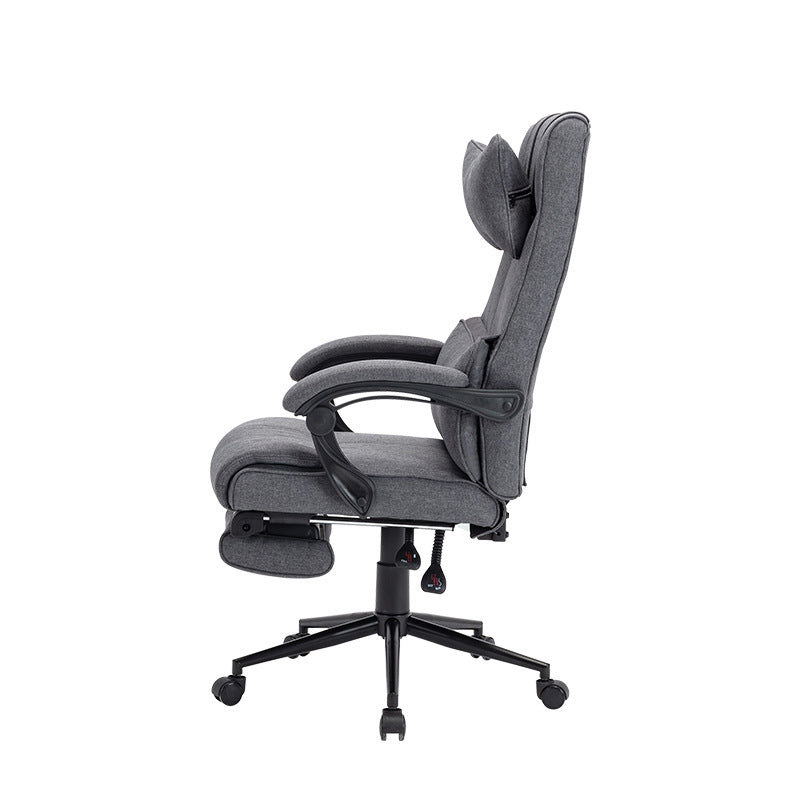 B02-Gray Fabric Reclining Office Chair with Headrest, Footrest & Adjustable Ergonomic Support for Comfortable Work, Gaming & Relaxing Lounging Sessions