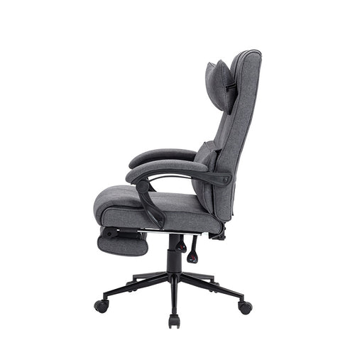 B02-Gray Fabric Reclining Office Chair with Headrest, Footrest & Adjustable Ergonomic Support for Comfortable Work, Gaming & Relaxing Lounging Sessions
