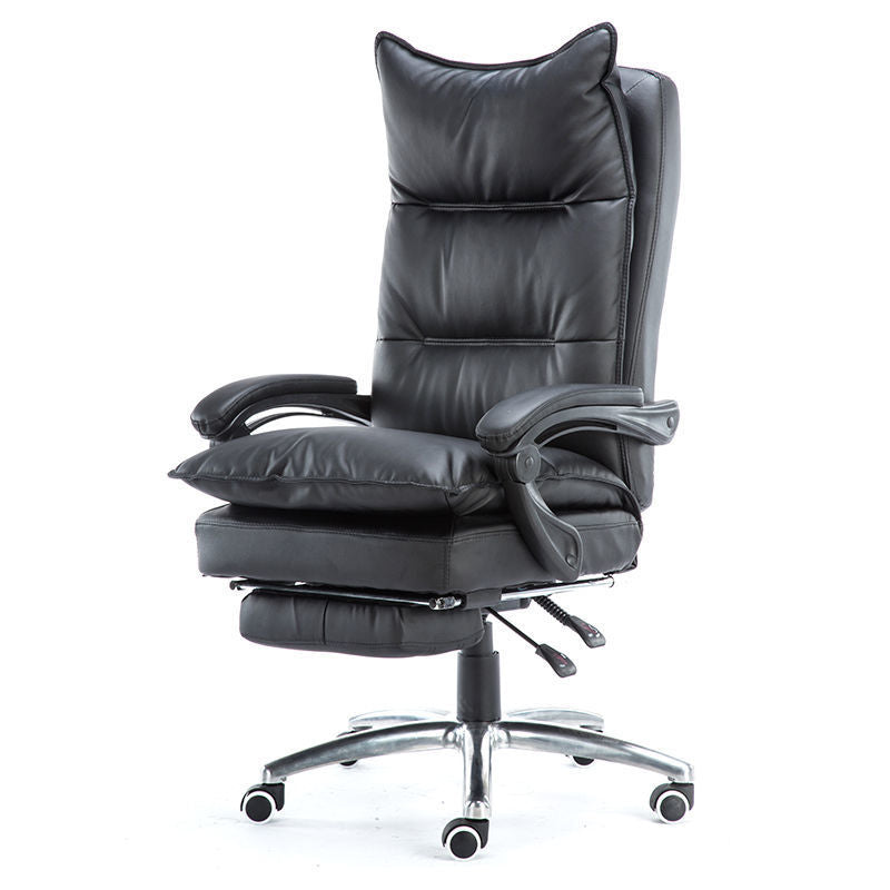 B05-Ideal Brown Leather High-Back Office Chair: Built-in Footrest, Adjustable, Plush Ergonomic Support for Home Work, Relaxation & Cozy Lounging Sessions