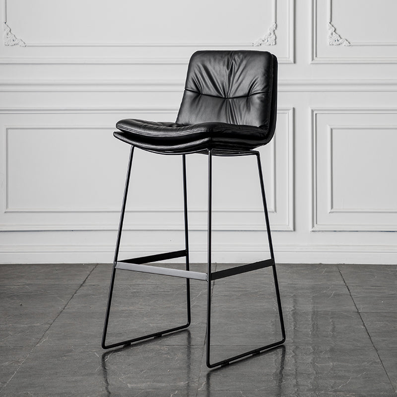 J09 Fixed-Height Bar Stool (With Bar Table Set): Tufted Leather/Corduroy, Black Metal Frame for Modern Luxe Spaces