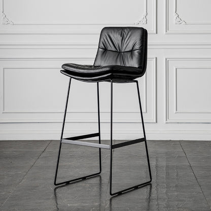Fixed-Height Bar Stool With Bar Table Set Tufted Leather/Corduroy Black Metal Frame for Modern Luxe Spaces