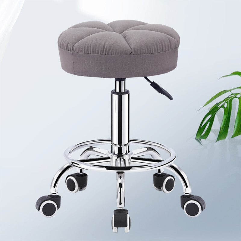 Adjustable Caster Stool Tufted Fabric Seat Optional Backrest & Footrest Ring