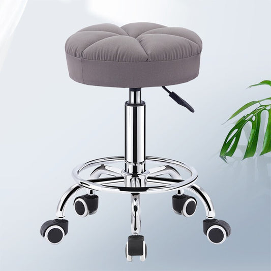 Adjustable Caster Stool Tufted Fabric Seat Optional Backrest & Footrest Ring