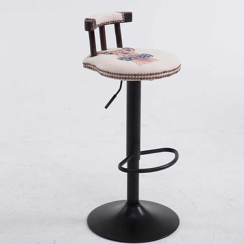 J15 Adjustable Bar Stool: Rivet-Decorated Backrest, Themed Fabric/Pure Leather & Stable Disc Base