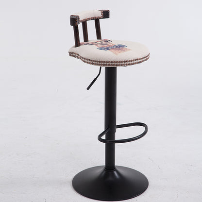 Adjustable Bar Stool Rivet-Decorated Backrest Themed Fabric/Pure Leather & Stable Disc Base
