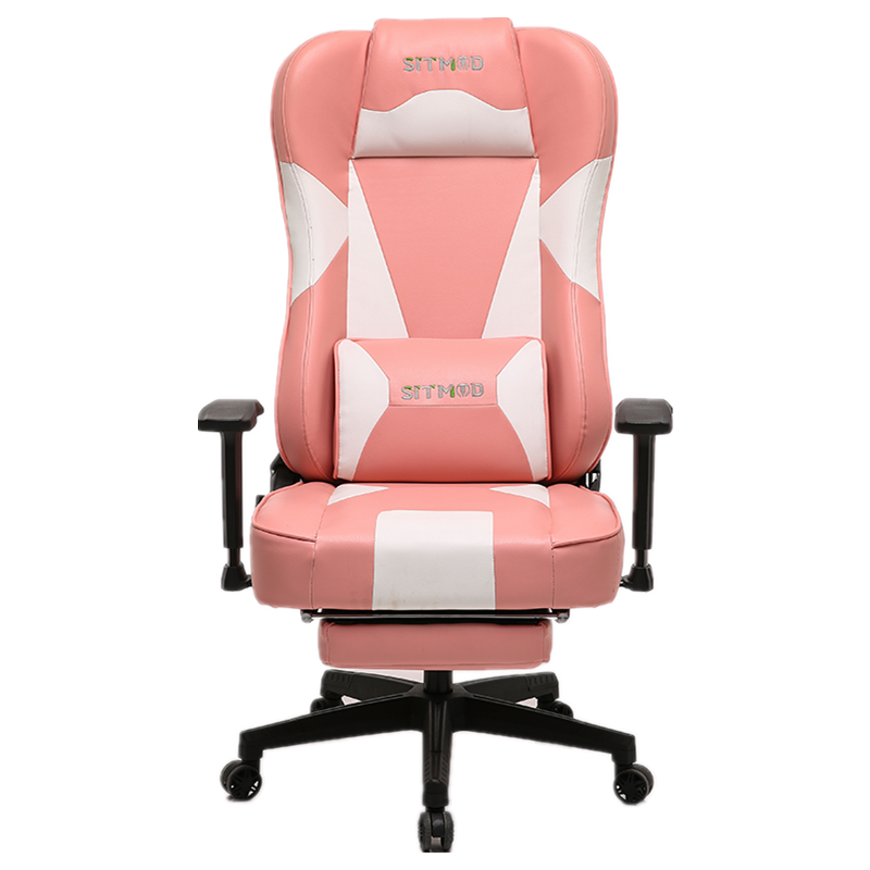 Red-Black-White Gaming Chair Lumbar Pillow, Footrest Adjustable Arms Sturdy Base Ergonomic Support for Gaming & Office Work Sessions