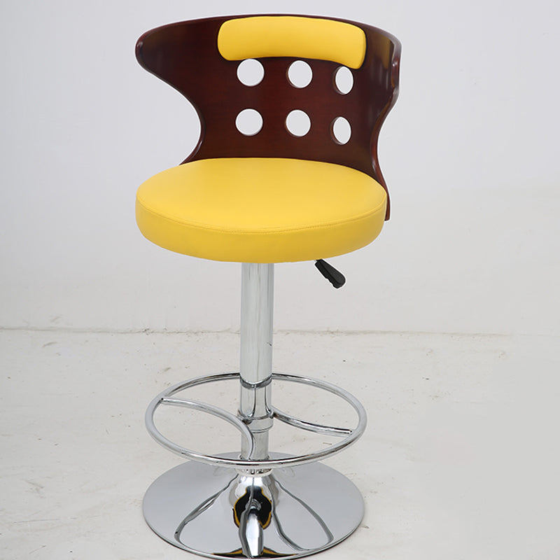 J35 Adjustable Height Bar Stool: Perforated Bentwood Backrest, Plush Leather Cushion & Chrome Disc Base
