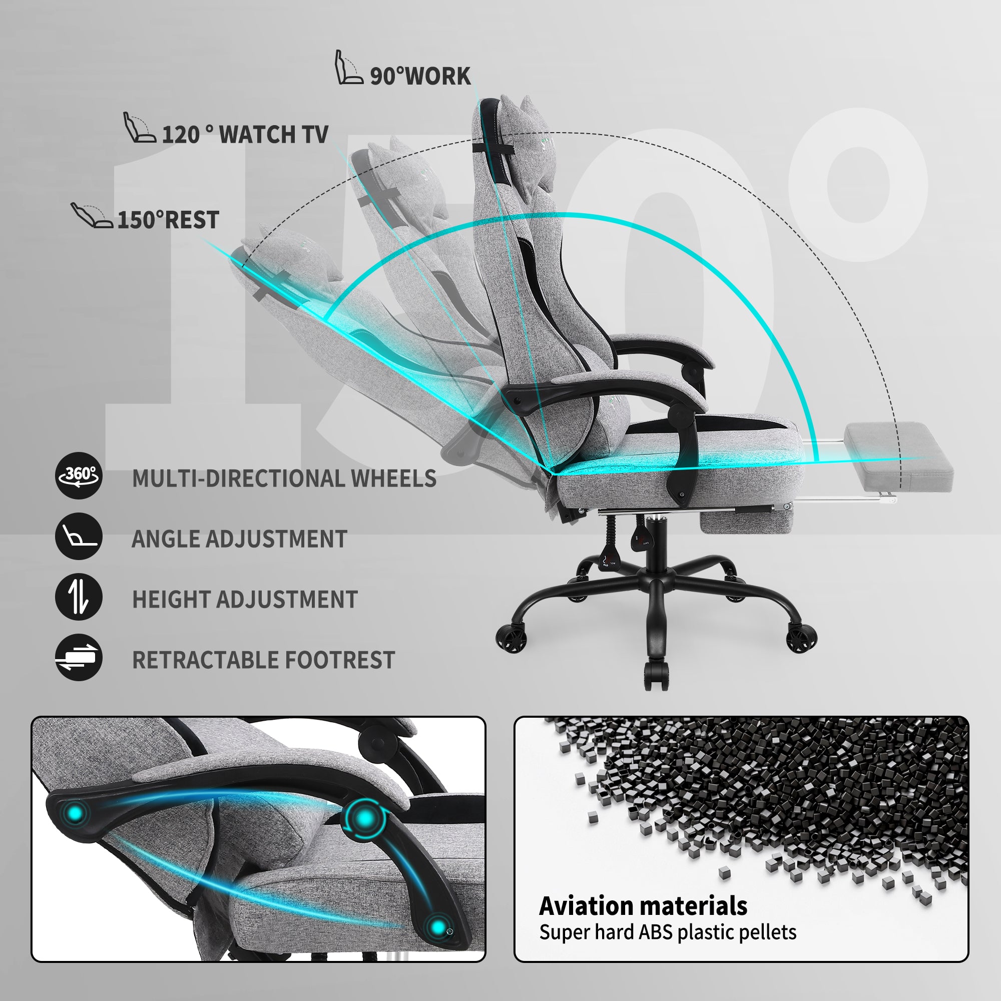SITMOD Gaming Chair, Comfortable Video Game Chairs for Adults with Footrest High Back Headrest Lumbar Support Fabric Office Computer Desk Chair Reclining Ergonomic Big and Tall Silla Gamer