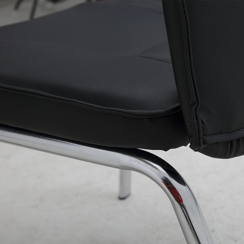 Conference Office Chair Mid-Back Ergonomic Visitor Chair with Breathable PU Leather, Chrome Steel Frame Fixed Bow Base Black Office Chair for Meeting Rooms & Reception Areas