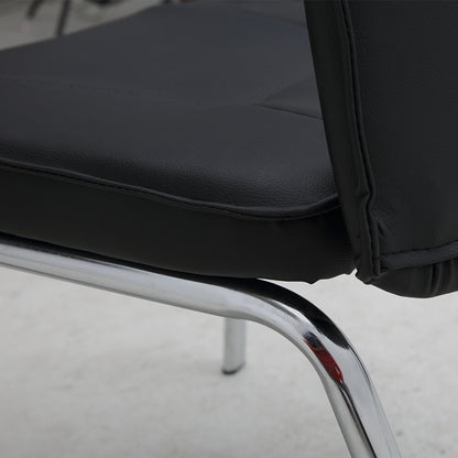 Conference Office Chair Mid-Back Ergonomic Visitor Chair with Breathable PU Leather, Chrome Steel Frame Fixed Bow Base Black Office Chair for Meeting Rooms & Reception Areas