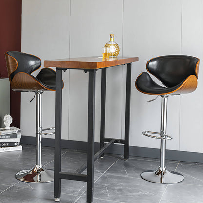 Adjustable Height Bar Stool Organic Bentwood Backrest Streamlined Leather Cushion & Dual-Option Metal Base
