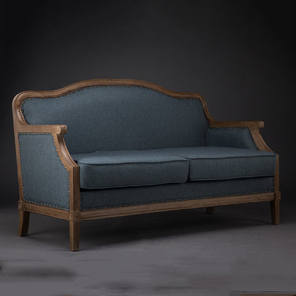 Vintage Tufted Armchair with Wooden Frame Beige Upholstery and Nailhead Trim