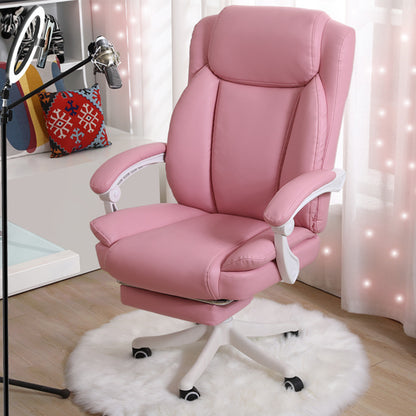 Luxury Brown Leather High-Back Office Chair Footrest, Ergonomic Support Chrome Casters – Plush Executive Seating for Workspaces & Home Offices