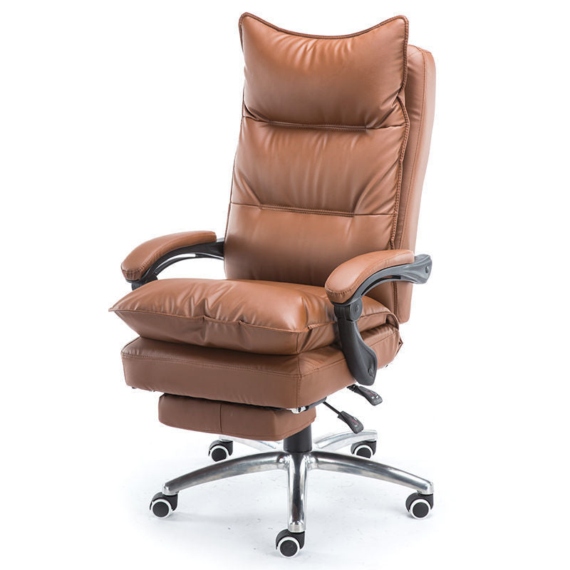 B05-Ideal Brown Leather High-Back Office Chair: Built-in Footrest, Adjustable, Plush Ergonomic Support for Home Work, Relaxation & Cozy Lounging Sessions