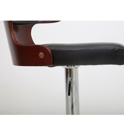 Adjustable Height Bar Stool Sculpted Bentwood Backrest Plush Leather Cushion & Chrome Disc Base