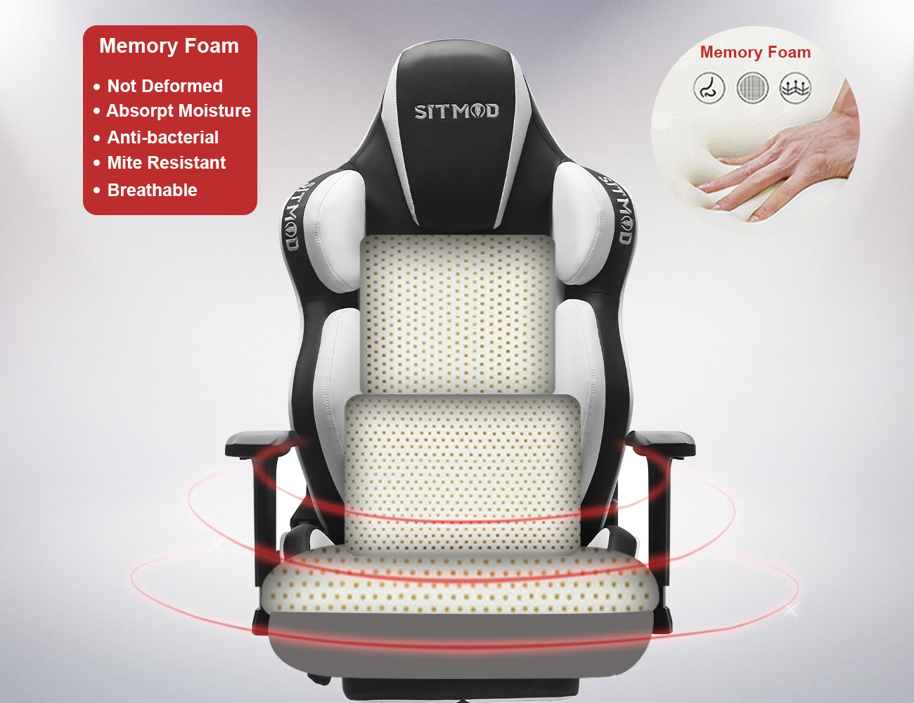 P07-SITMOD Black-White Ergonomic Gaming Chair: Headrest, Lumbar Pillow, Spine Support, Footrest, Adjustable for Comfortable Gaming & Office Work Sessions