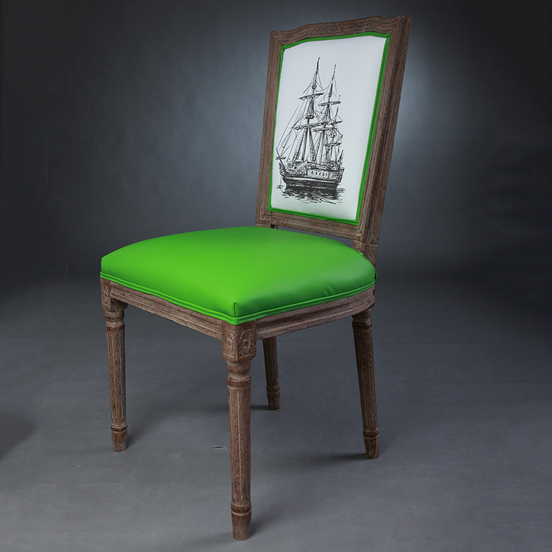 Vintage Wooden Chair with Deer Illustration Upholstered Seat for Dining/Living Room