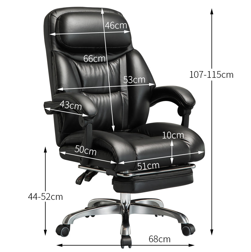 B08-Black Leather High-Back Executive Office Chair: Footrest, Chrome Casters, Ergonomic Support for Work, Relaxation & Cozy Luxurious Lounging Daily Sessions