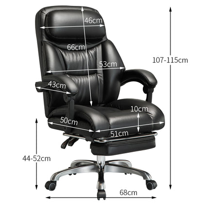 Leather High-Back Executive Office Chair Footrest Chrome Casters Ergonomic Support for Work Relaxation & Cozy Luxurious Lounging Daily Sessions