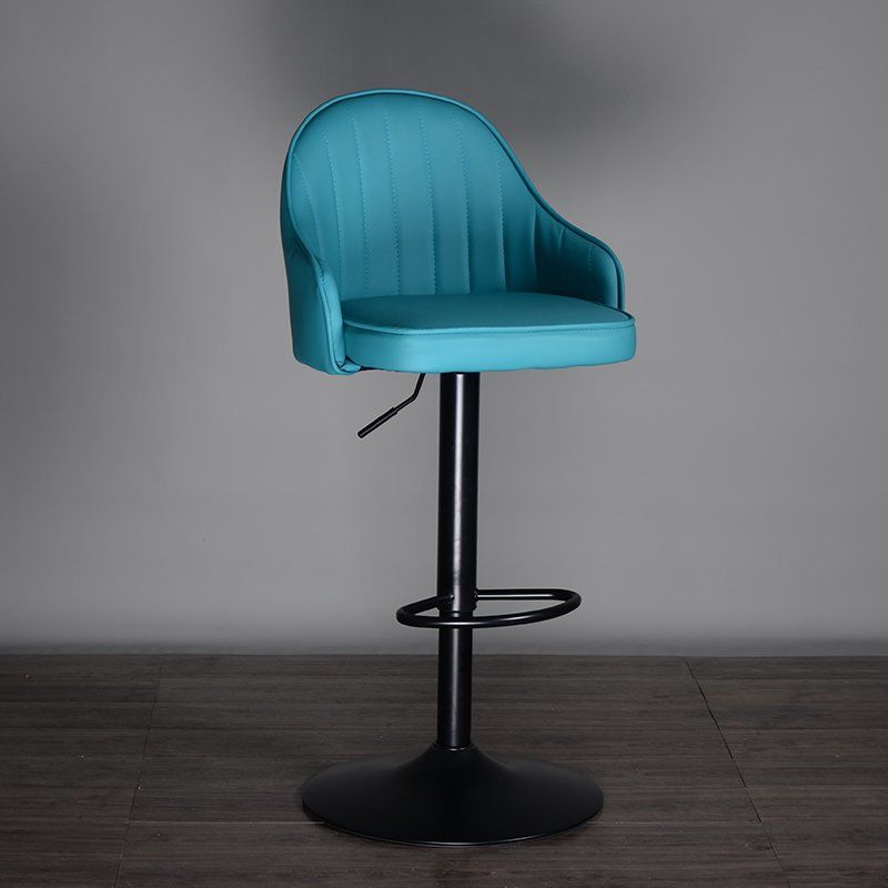 Adjustable Height Bar Stool Vertical-Stitched Upholstery Matte Black Lift Pole & Disc Base