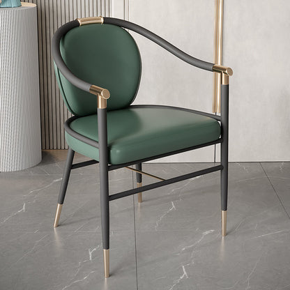 Light Luxury Modern Armchair Black Metal Frame Gold Accents & Leather Cushion