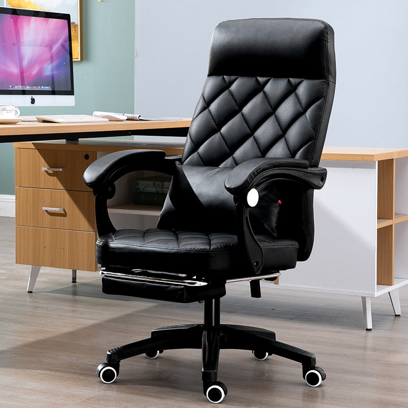 B10-Black Quilted Leather High-Back Office Chair: Footrest, Adjustable, Ergonomic Support for Daily Luxurious Work & Cozy Relaxation in Home Workspaces