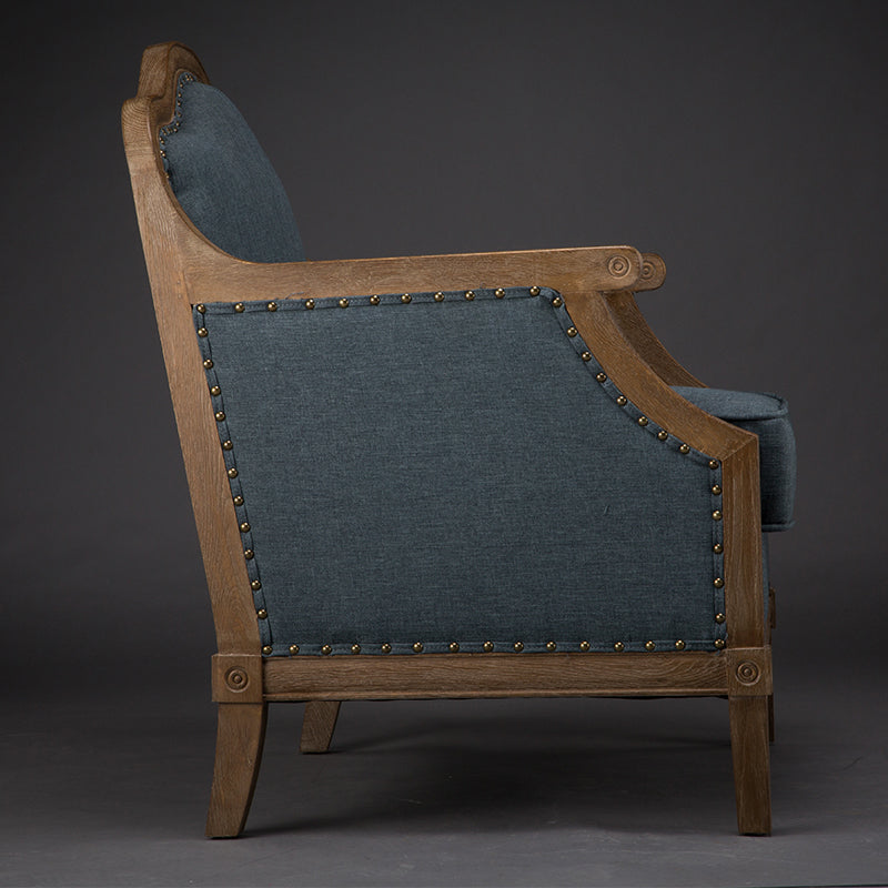 Vintage Tufted Armchair with Wooden Frame Beige Upholstery and Nailhead Trim