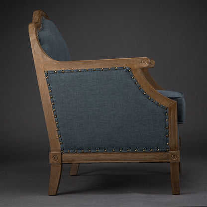 Vintage Tufted Armchair with Wooden Frame Beige Upholstery and Nailhead Trim