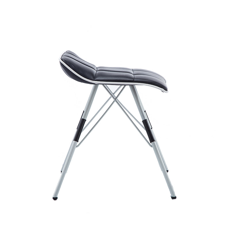 J18 Foldable Lightweight Seat: Cross Metal Legs, Tufted Leather Cushion for Small Spaces & Dining Areas