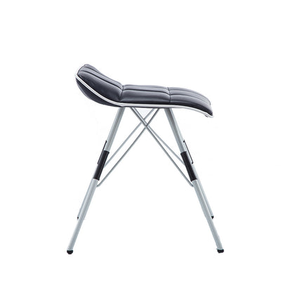 Foldable Lightweight Seat Cross Metal Legs Tufted Leather Cushion for Small Spaces & Dining Areas