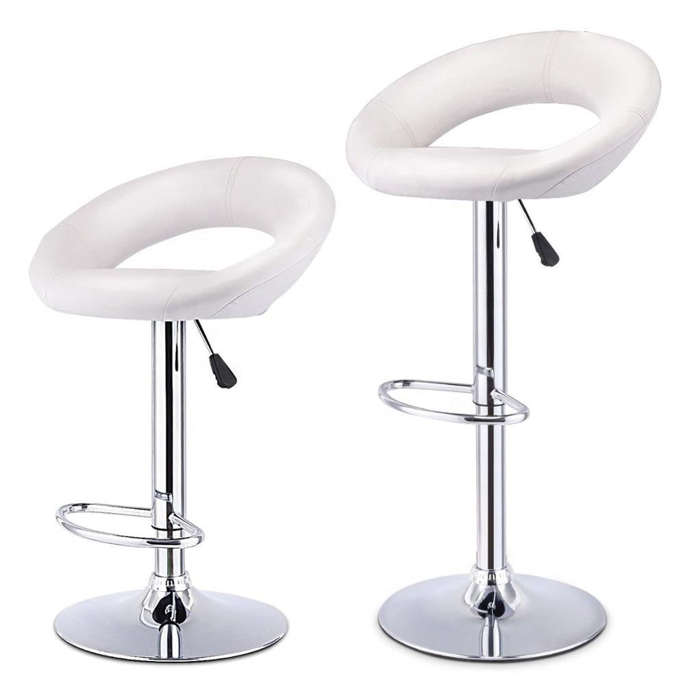 Ring-Shape Hollow Adjustable Bar Stool Leather Upholstery Chrome Base for Home/Commercial Bars