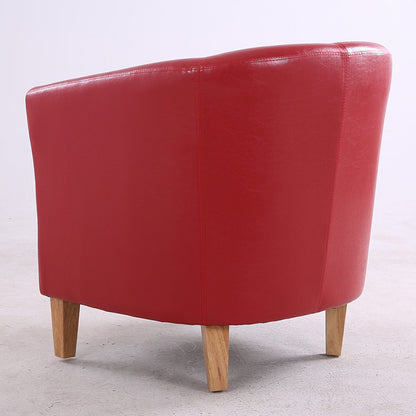 Vibrant Red Leather Tub Armchair Sleek Curved Design Sturdy Wooden Legs Single Seater for Living Rooms & Cozy Reading Nooks