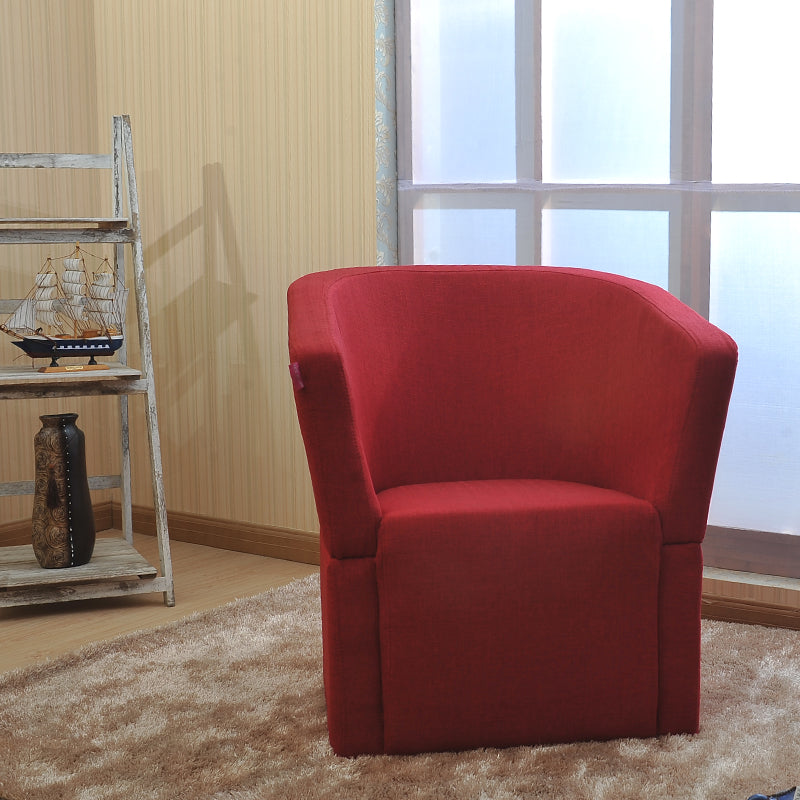 Vibrant Red Contemporary Tub Curved Armchair: Soft Fabric, Snug Contoured Design for Stylish Living Room & Cozy Reading Nook Spaces