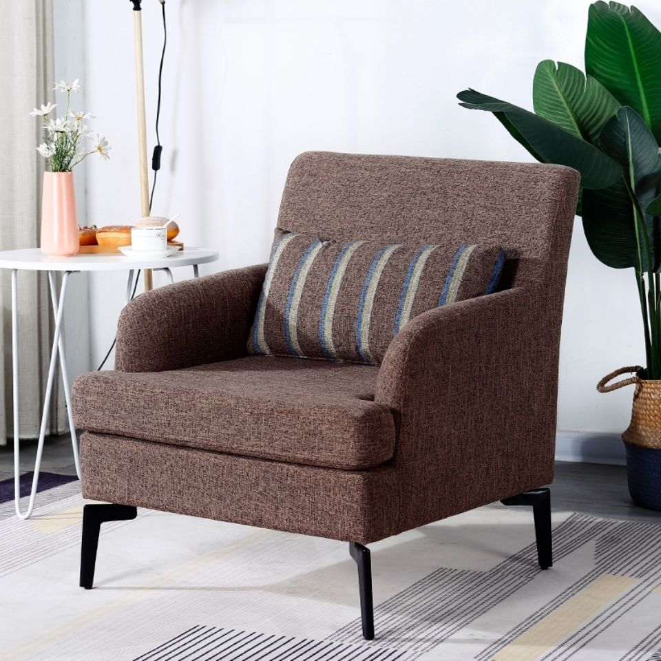 Casual Single Sofa Houndstooth & Solid Fabric Black Metal Legs Multi-Pattern Options