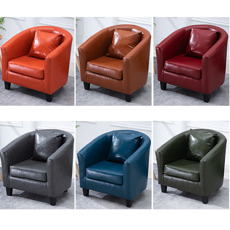 Barrel-Shaped Leather Sofa Single & Double Seats Multi-Color Options Black Wooden Legs